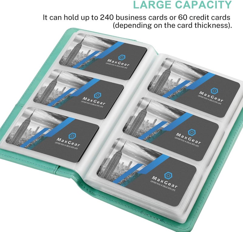 MaxGear Business Card Organizer, 240 Cards Book Portable Business Card Holder for Men & Women, Professional PU Credit Cards Binder File Storage, Turquoise - Image 4